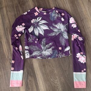 Agua Bendita Purple Floral Long Sleeve Kids Swim Coverup